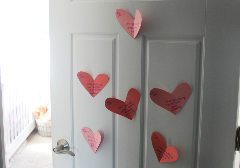 Valentine's Day tradition, hearts on door, the Valentine's Day tradition your child will love, the Valentine's Day tradition every parent must do, fun family traditions, Valentine's Day for kids, Valentine's Day door, Valentine's Day with kids