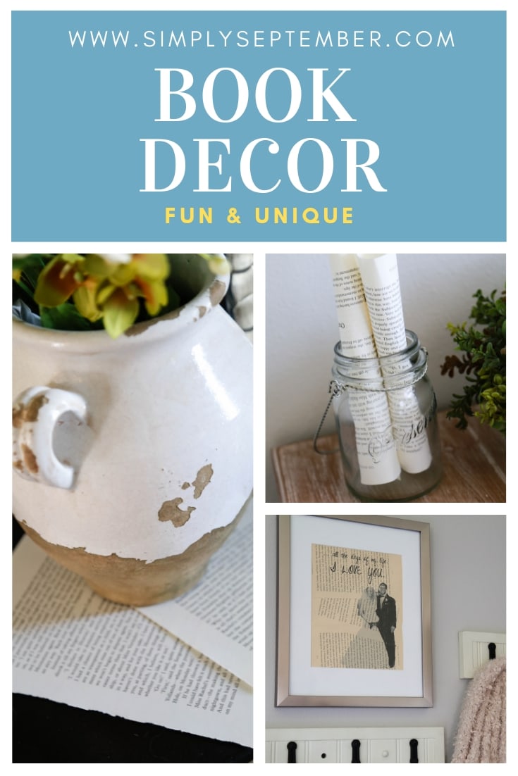 book decor ideas, book decorations, decorate with books, how to decorate with books, how to creatively decorate with books, decorating with books, decorating with book pages, book pages, books, framing book pages, bookcases, book decor, book decorating, home decor, farmhouse decor, creative home decor, interior design, interior decorating, vintage books