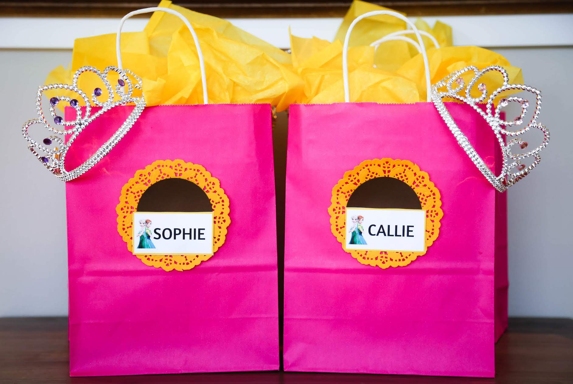 frozen gift bags, frozen fever gift bags, frozen party favors, frozen fever party menu, frozen party, frozen fever menu, frozen party decor, frozen birthday party, simply September blog, Elsa and Anna, sunflower party