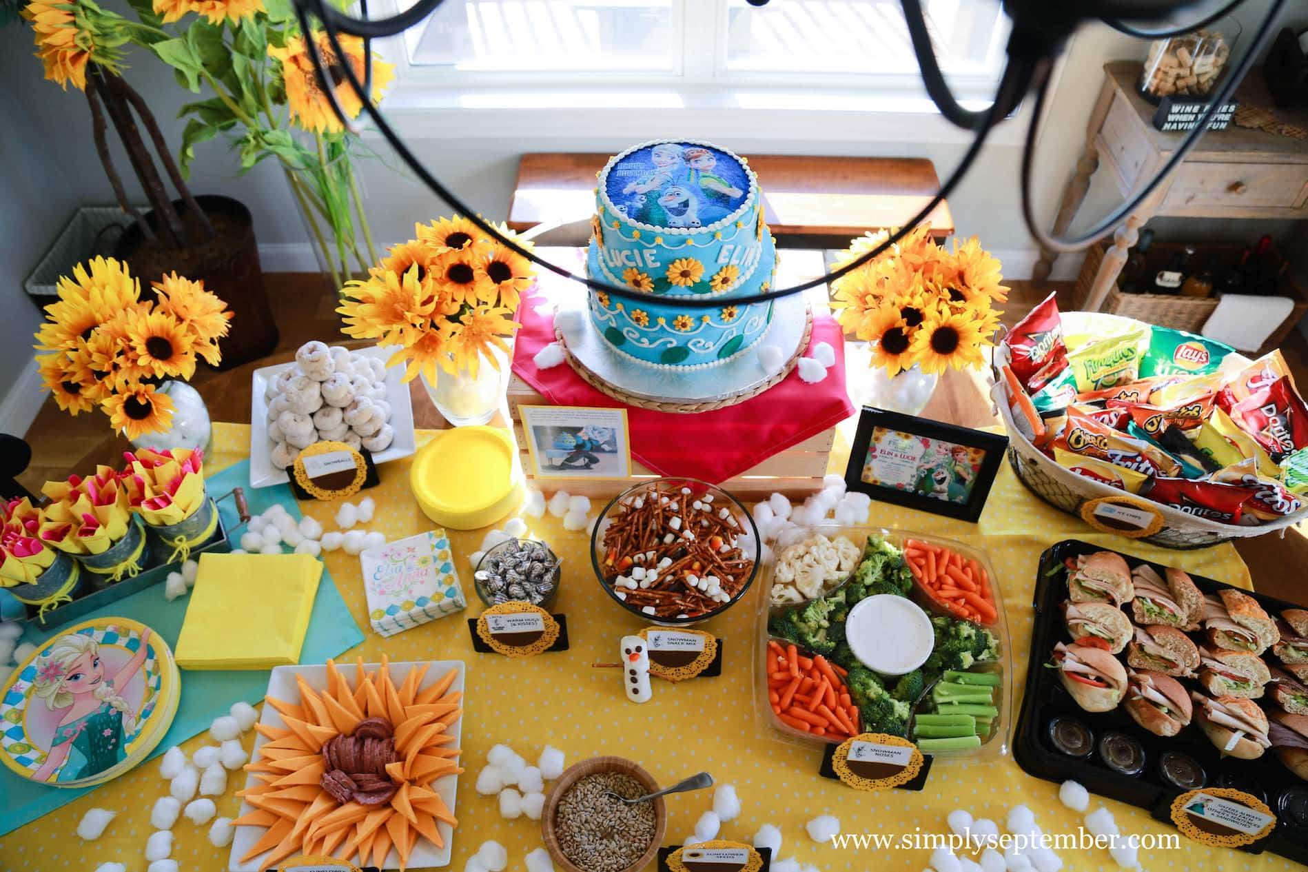 frozen fever menu, frozen fever party menu, frozen party, frozen fever menu, frozen party decor, frozen birthday party, simply September blog, Elsa and Anna, sunflower party