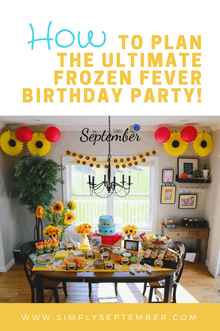 frozen fever party, how to throw a frozen party, Anna and Elsa, frozen menu, frozen party ideas, frozen party favors, frozen fun, frozen costumes, frozen invitations, frozen fever, sunflowers, simply September blog, kids birthday party