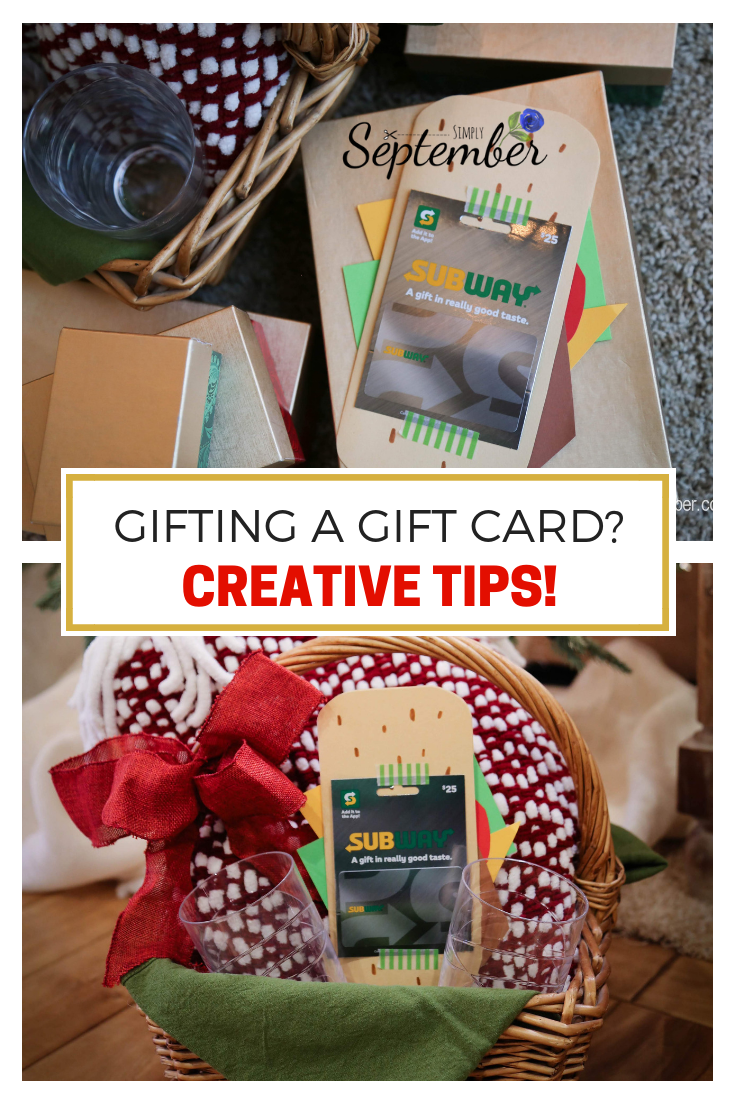 creative ways to gift a gift card, subway, gift card, how to make gift cards fun, fun ways to give a gift card, gift card for Christmas, Walmart, picnic basket, gift cards for Christmas, simply september